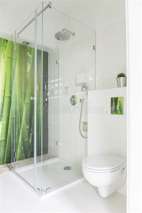 White Bathroom with Bamboo Wallpaper Stock Image - Image of ...