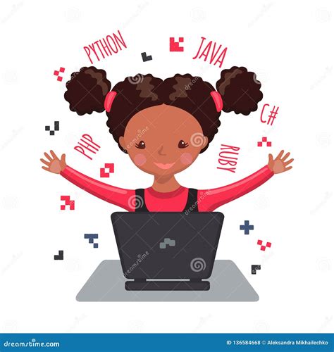 African American Happy Girl Learning Coding Stock Vector - Illustration of concept, girl: 136584668