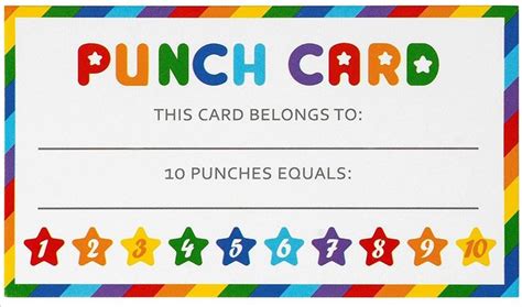 a colorful card with stars and numbers on it that says punch card this ...