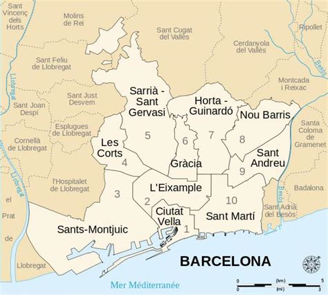 Barcelona districts map - Map of barcelona districts spain (Catalonia Spain)