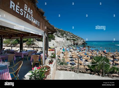 Beach Bar Restaurant at Cala Barques, Cala San Vicente, Mallorca, Balearics, Spain Stock Photo ...