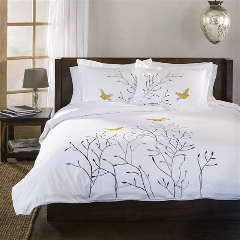 Swallow 100% Cotton Floral Embroidered Duvet Cover Set Gold / Full/Queen - Walmart.com - Walmart.com