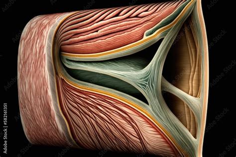 cross-section of human arm muscle fibers and veins, created with ...