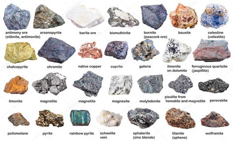 Set from raw minerals and ores with names isolated — Stock Photo ...