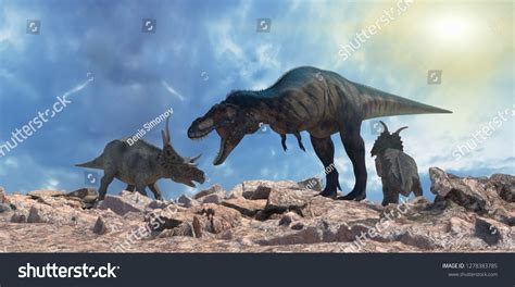 3d Illustration Battle Dinosaurs Render 3d Stock Illustration 1278383785