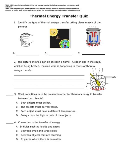 Thermal Energy Transfer Worksheet