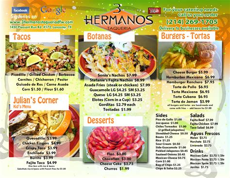 Menu for 3 Hermanos Taqueria in Lancaster, TX | Sirved