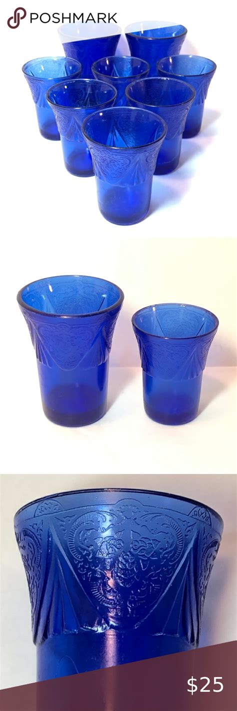 Cobalt Blue Vintage Juice Glasses Vintage pressed glass juice glasses. Pretty pattern in the ...