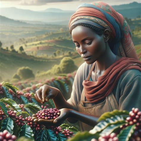 Ethiopian Woman Coffee Farmer Harvesting in Lush Landscape | AI Art ...