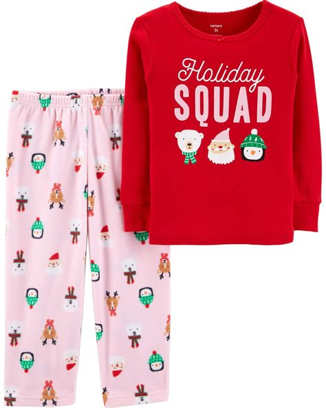 Carter's Toddler Girls' 2 Piece Christmas Cotton & Fleece Pajamas - Walmart.com