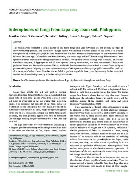 (PDF) Siderophores of fungi from Lipa clay loam soil, Philippines | Jonathan Jaime G . Guerrero ...