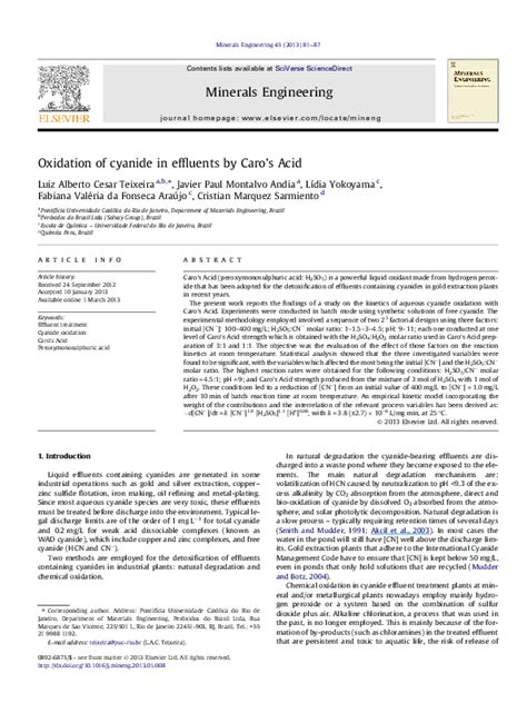 (PDF) Detoxifying Cyanide Effluents with Caro's Acid Oxidation