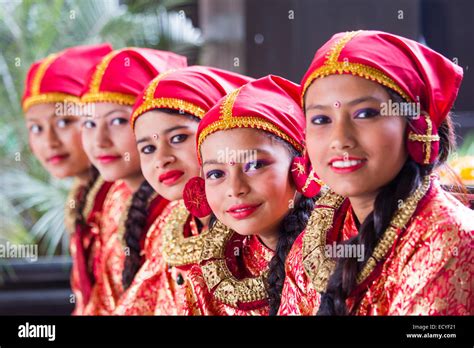 Girls dressed in traditional clothing in Kathmandu, Nepal Stock Photo - Alamy