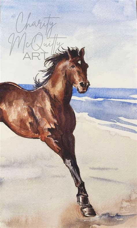 Horse Running on Beach Original Watercolor Painting - Etsy