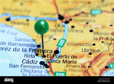 El Puerto de Santa Maria pinned on a map of Spain Stock Photo - Alamy