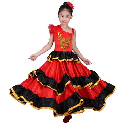 Lolanta Kids Girls Red Spanish Flamenco Dress Belly Dance Costume Set School Activities Carnival ...