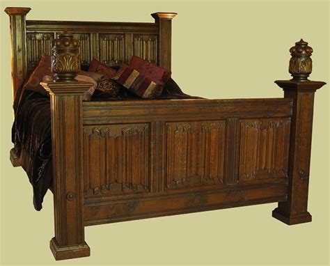 Carved Oak Bed with 16th Century Style Linenfold Panels