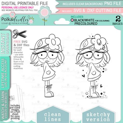 cute girl with sassy attitude digital craft stamp printables for cardmaking craft