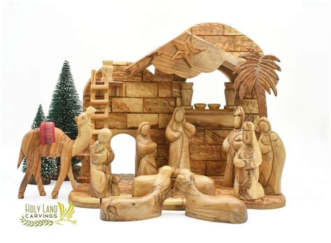 Large Wooden Nativity Set for Christmas Nativity Set Handmade Manger ...