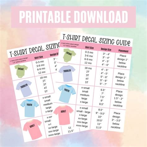 Printable HTV Sizing Chart Cricut Cheat Sheet Decal Size - Etsy Singapore