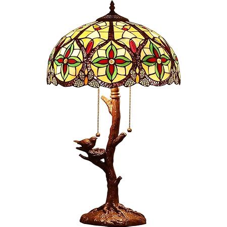 Bieye L10765 Grape Tiffany Style Stained Glass Table Lamp with Tree Trunk Mosaic Base for Living ...