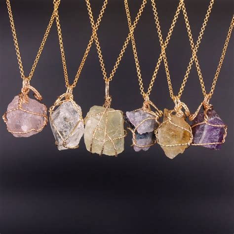 Fashion Jewelry Natural Fluorite Lemon Quartz Necklaces Handmade Irregular Amethyst Pink Crystal ...