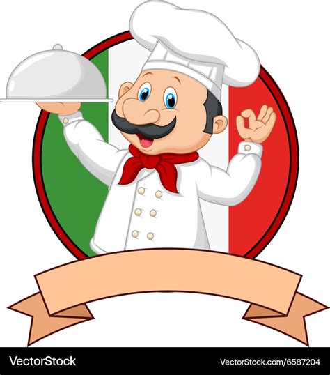 Cartoon funny italian chef holding platter Vector Image