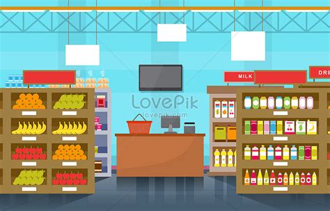 Vector blue supermarket grocery shelf with light illustration image ...