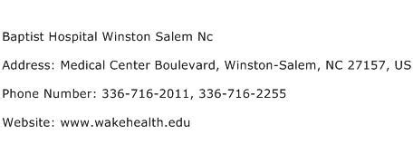 Baptist Hospital Winston Salem Nc Address, Contact Number of Baptist ...