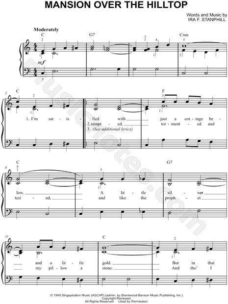 Ira Stanphill "Mansion Over the Hilltop" Sheet Music (Easy Piano) in C Major - Download & Print ...