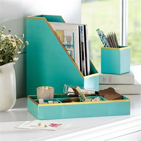 white and teal small office desk accessories - Google Search | Teal office decor, Desk ...