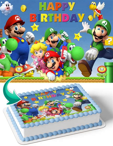 Buy CAKECERY Super Mario Bros Luigi World Edible Cake Image Topper Birthday Cake Banner 1/4 ...