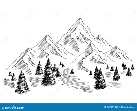 Mountains Hill Graphic Black White Landscape Sketch Illustration Vector Stock Vector ...