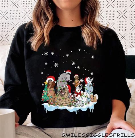 Disney Oliver And Company Characters Christmas Lights Sweatshirt ...