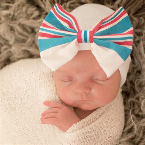 Striped Hospital Hat Blanket BOW - Newborn Girl Hospital Hat - Take Me ...