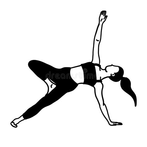 Female Lady Training Yoga Pose in Cartoon Black and White Flat Style ...