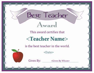 A free printable best teacher award certificate. Downloads in PDF and ...