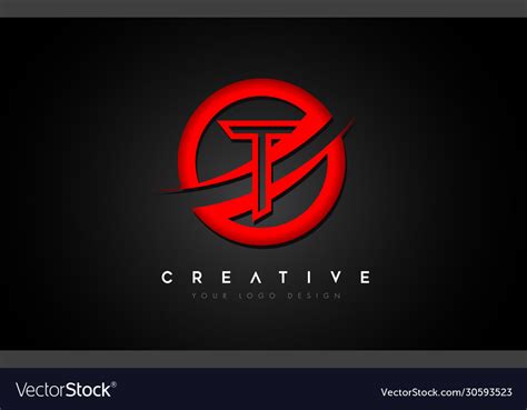 Letter t logo with a red circle swoosh design Vector Image