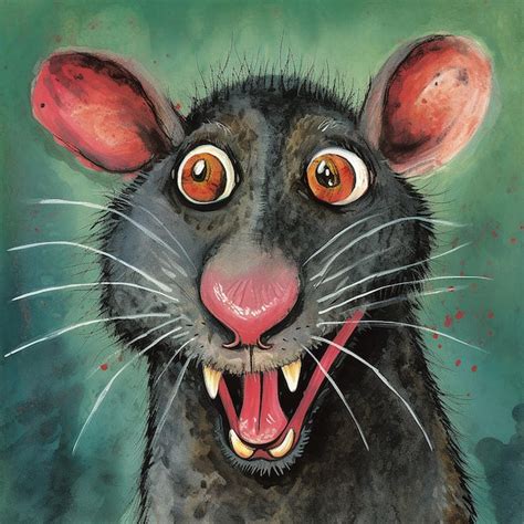 Premium Photo | A painting of a rat with a big mouth and big eyes.