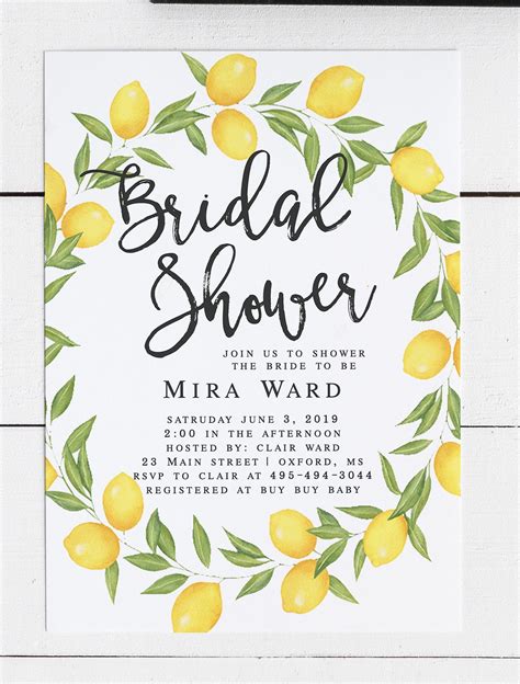 Mira Lemon Bridal Shower Invitation Printable Bridal Shower | Etsy in 2021 | Bridal shower ...