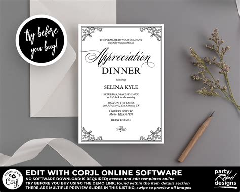 Appreciation Dinner Invitation Printable Template - Etsy