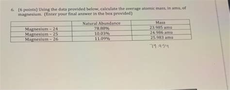 Solved 6. (6 points) Using the data provided below, | Chegg.com