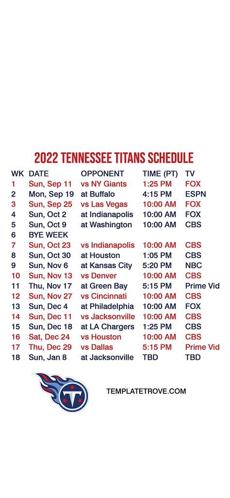 2022-2023 Tennessee Titans Lock Screen Schedule for iPhone 6-7-8 Plus