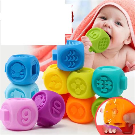 10PCS New Baby Bath Toys Squeeze Blocks Hand caught ball Debbling Toys ...