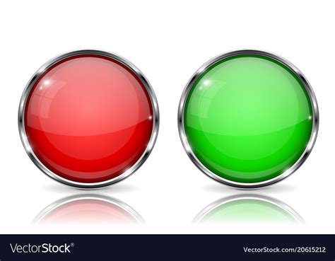 Glass buttons red and green round 3d buttons Vector Image