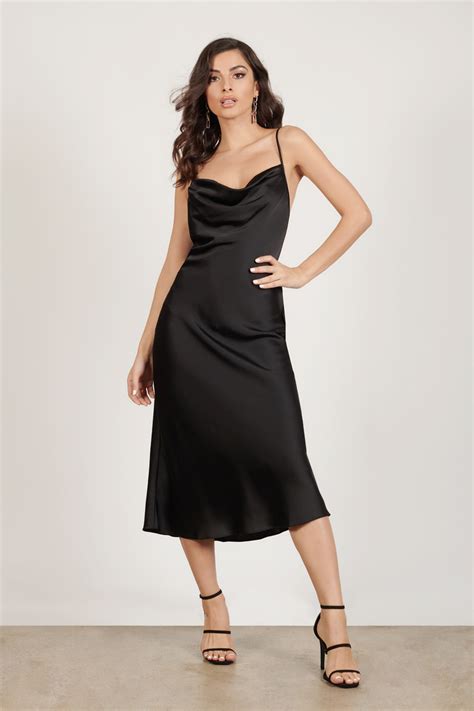 Grant Your Wish Satin Cowl Neck Midi Dress in Black - $27 | Tobi US