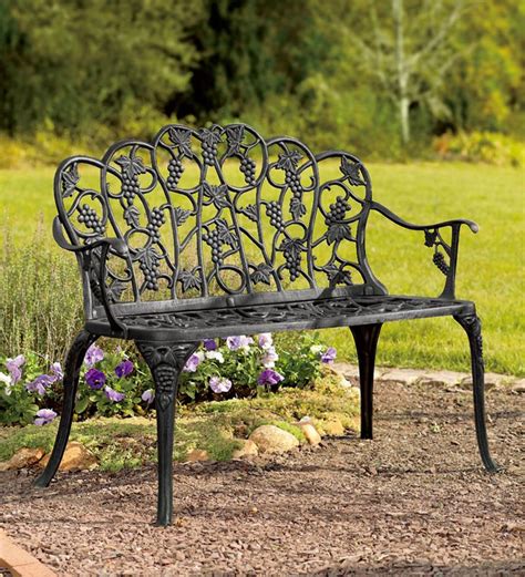 Grapevine Garden Bench in Powder-Coated Aluminum - Black | PlowHearth | Metal garden benches ...