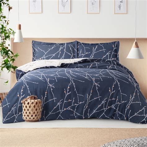 3 Piece Branch Printed Pattern Reversible Soft King Duvet Cover Zipper ...