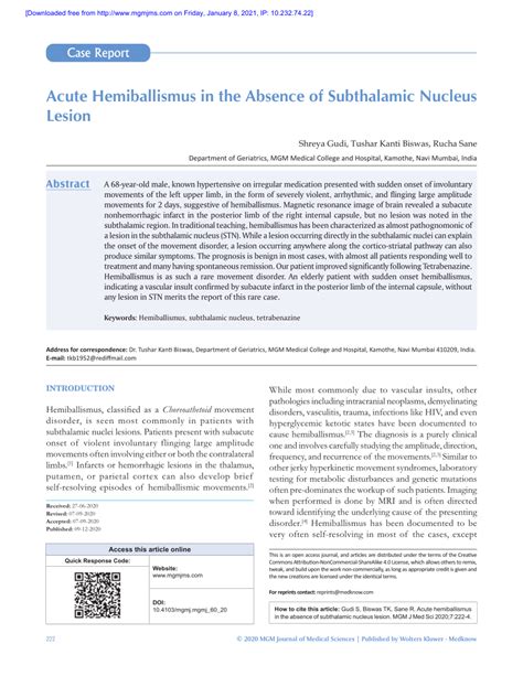 (PDF) Acute hemiballismus in the absence of subthalamic nucleus lesion