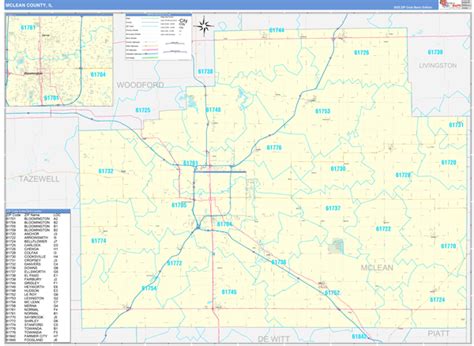 McLean County, IL Zip Code Wall Map Basic Style by MarketMAPS - MapSales